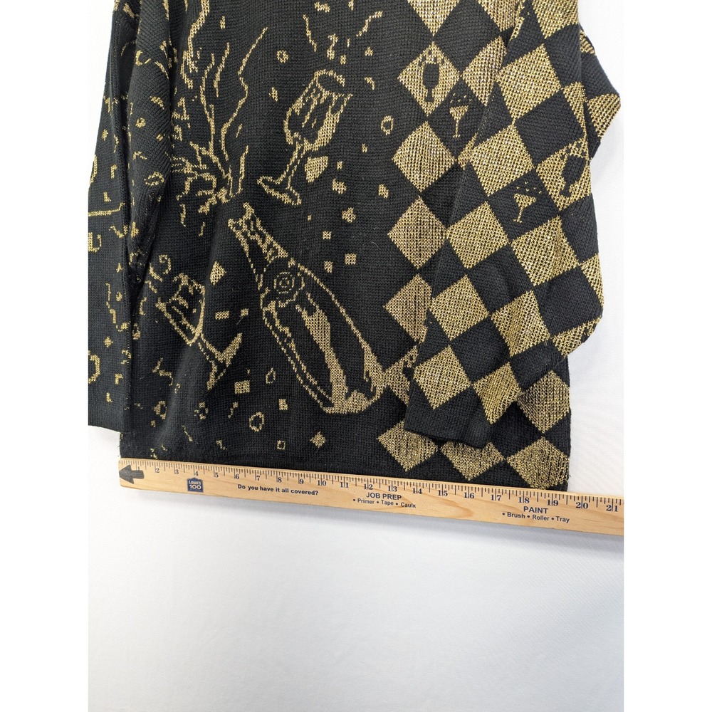 Justin Allen Vintage Black Gold Champagne Harlequin Metallic Knit Sweater USA - Picture 11 of 12